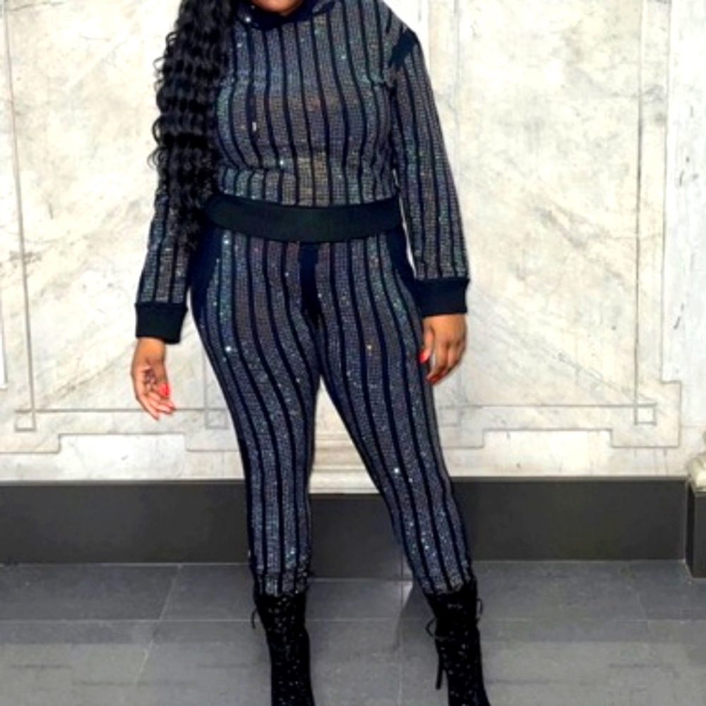 Black Rhinestone Jogger Set